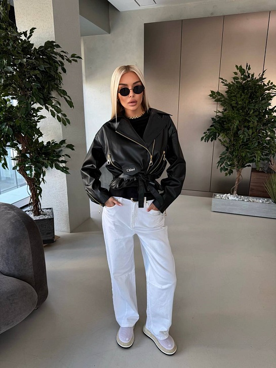 Женская кожаная косуха Chloe premium чёрного цвета