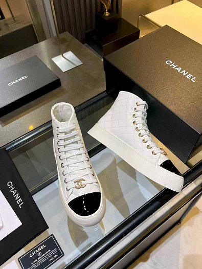 Женские кожаные кроссовки Chanel High Top premium   
