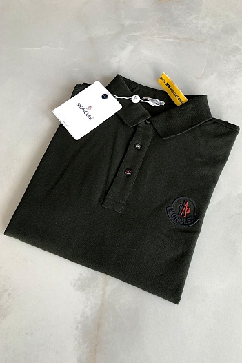 Мужское брендовое поло Moncler тёмно-зелёного цвета   