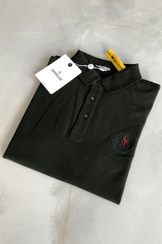 Мужское брендовое поло Moncler тёмно-зелёного цвета
