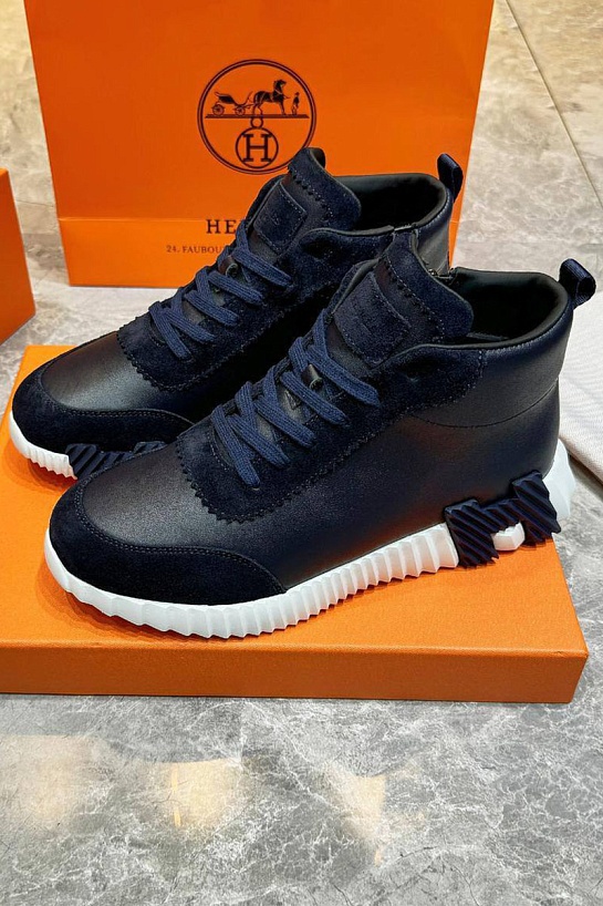 Кроссовки с мехом Hermes Bouncing high-top - Navy / White