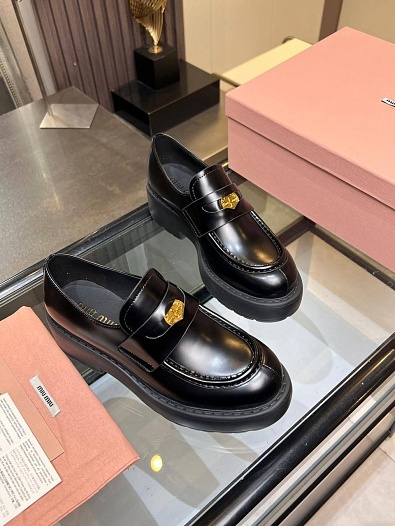 Женские кожаные лоферы MIU MIU premium  - Black   