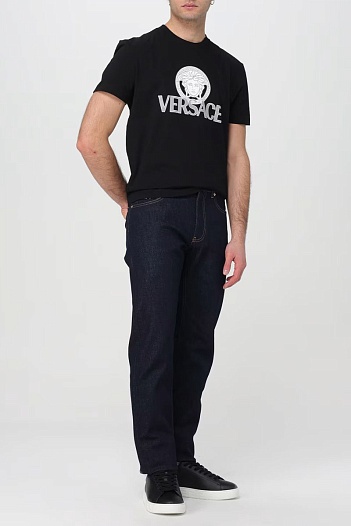 Мужская чёрная футболка Versace Medusa logo-print   