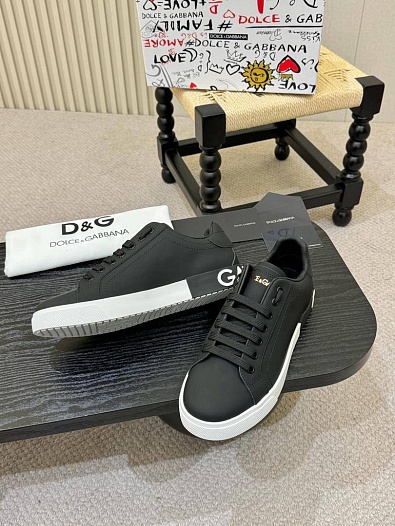 Кожаные кроссовки Dolce & Gabbana Portofino - Black   