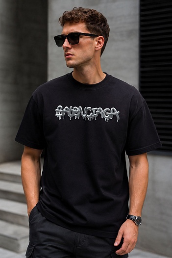 Чёрная оверсайз футболка Balenciaga graffiti-logo   