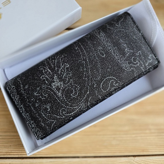 Кожаное портмоне Etro с узором пейсли 19x9 см