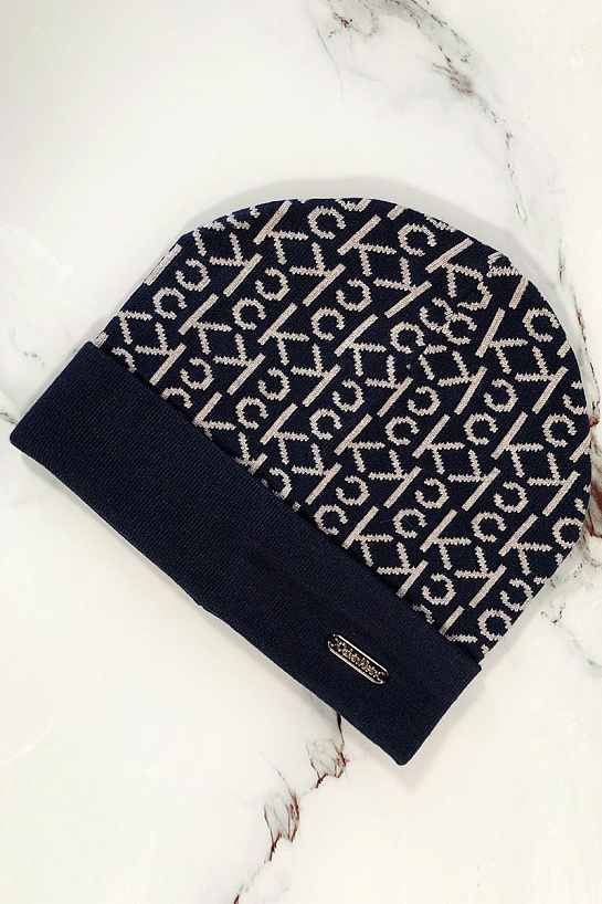 Мужская тёмно-синяя шапка Calvin Klein logo-plaque