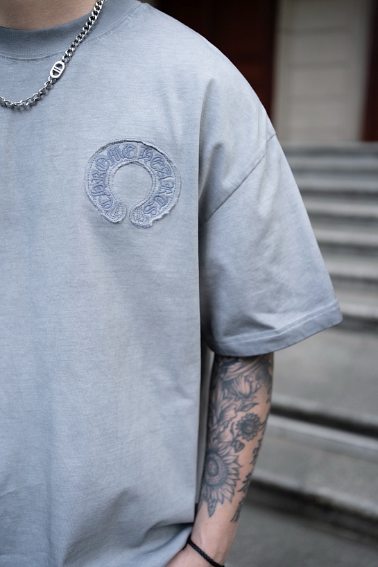 Серая оверсайз футболка Chrome Hearts Premium