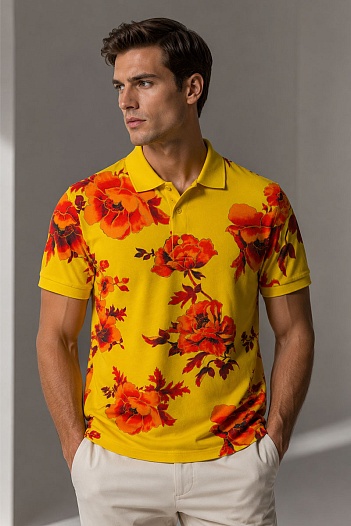 Мужское поло Etro "Floral" - Yellow / Orange   