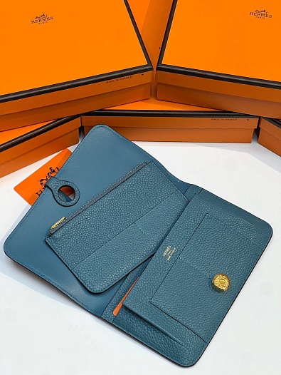 Кожаный кошелёк Hermes Dogon Duo - Blue 19.5x12 см   