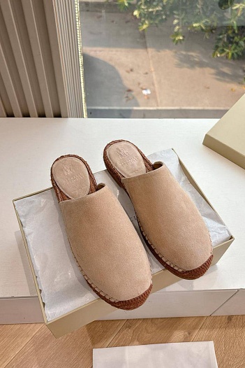 Женские замшевые шлёпанцы Brunello Cucinelli Premium - Beige   