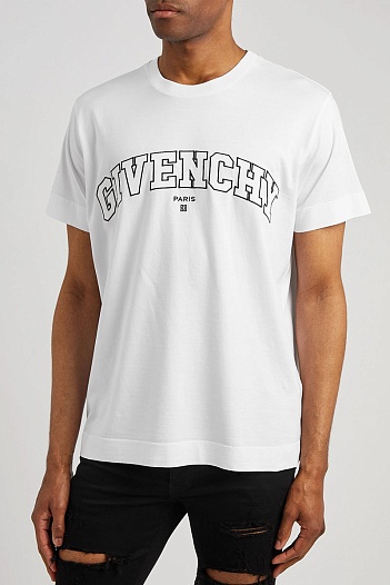 Белая футболка Givenchy College logo-embroidered   