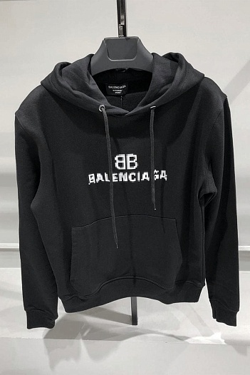 Чёрное оверсайз худи Balenciaga Pixel Logo   
