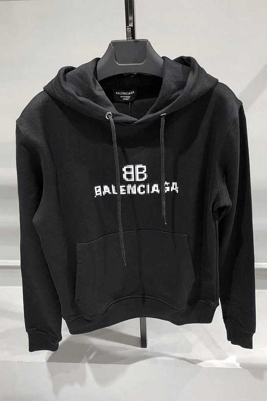 Чёрное оверсайз худи Balenciaga Pixel Logo