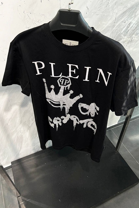 Чёрная футболка со стразами Philipp Plein king of crypto