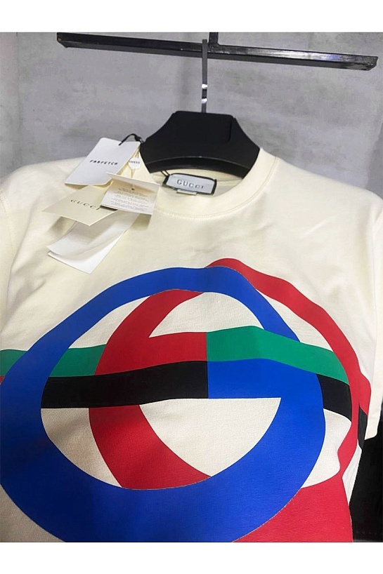 Мужская футболка бежевого цвета Gucci GG print