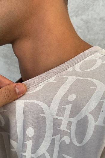 Бежевая мужская футболка Dior All-over Logo   