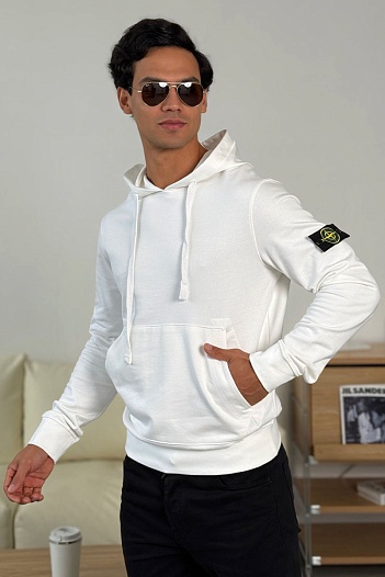Мужское худи белого цвета Stone Island Compass-patch   