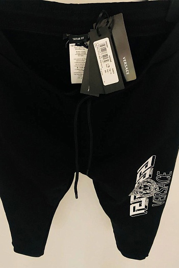 Мужские чёрные штаны Versace Greca-detail   