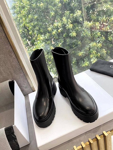 Женские чёрные кожаные ботинки Celine Premium   