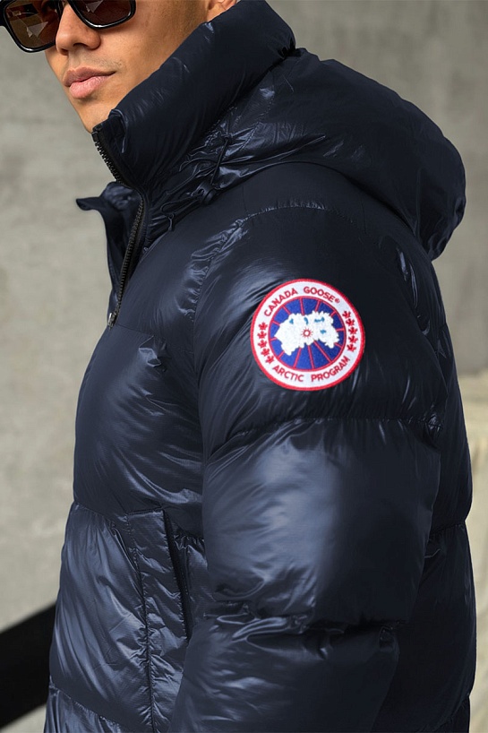 Мужской тёмно-синий пуховик Canada Goose logo-patch