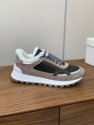 Женские замшевые кроссовки с мехом Brunello Cucinelli premium   