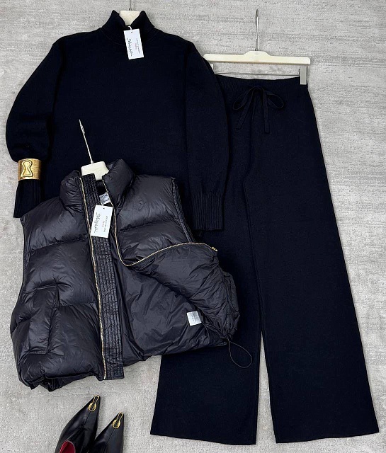 Женский костюм тройка на флисе Schiaparelli premium - Black