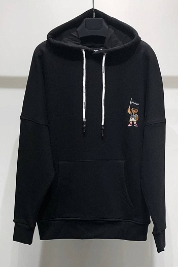 Утеплённое оверсайз худи Palm Angels "Pirate Bear" - Black   