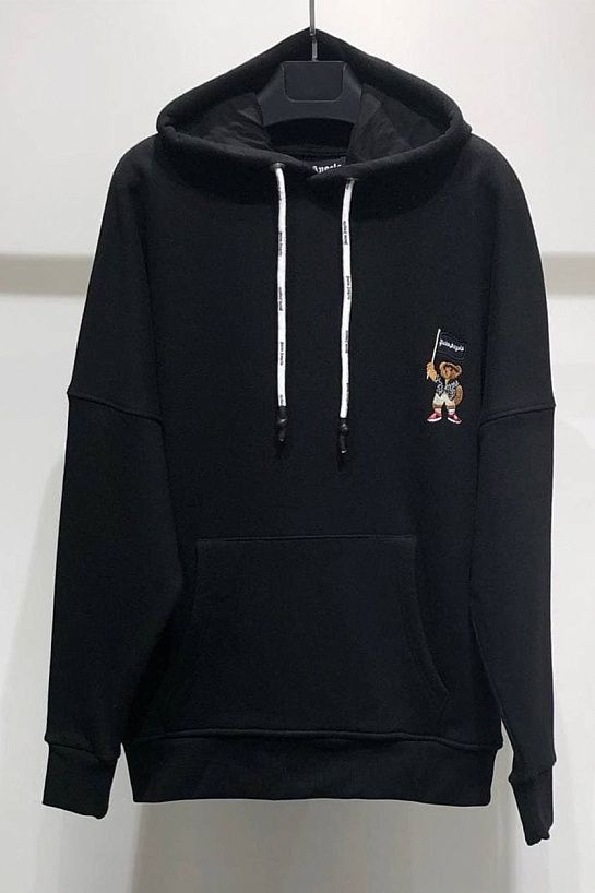 Утеплённое оверсайз худи Palm Angels "Pirate Bear" - Black