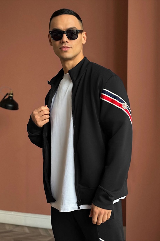 Кофта на молнии Moncler striped logo - Black
