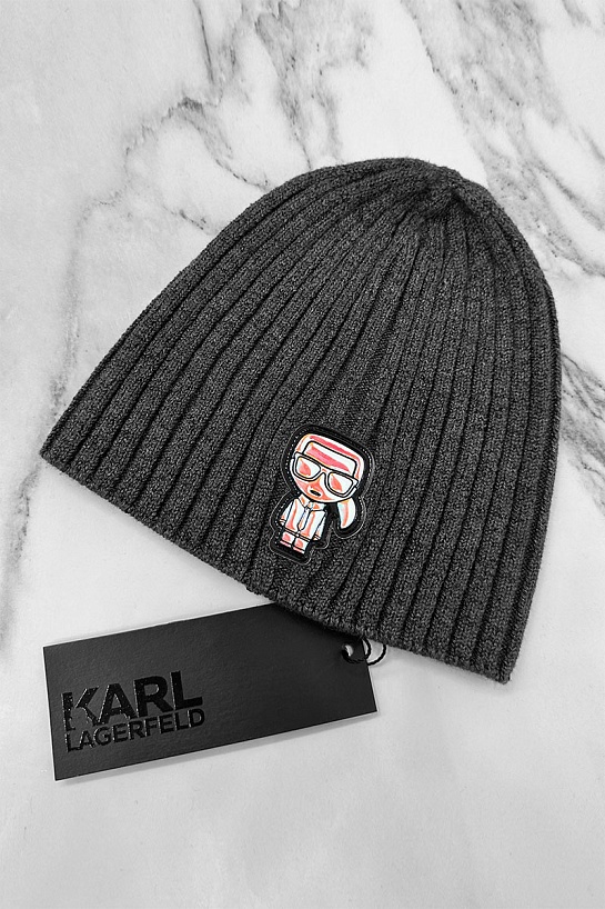 Мужская шапка серого цвета Karl Lagerfeld logo-patch