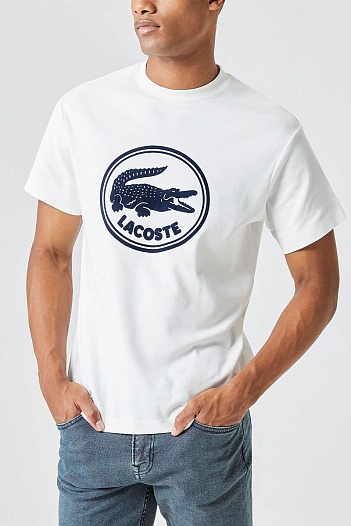 Мужская белая футболка Lacoste logo-print   