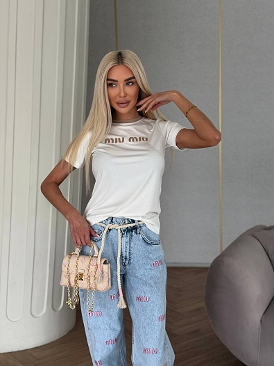 Женская белая футболка MIU MIU premium   