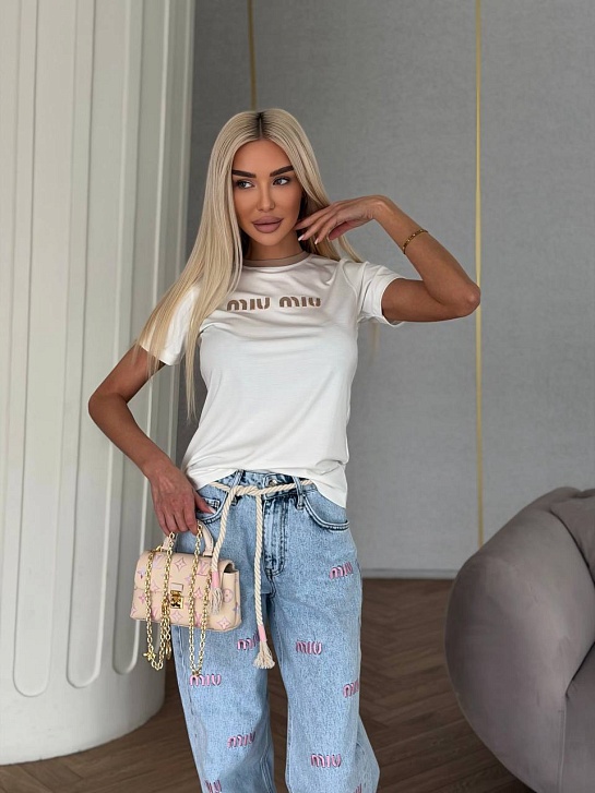 Женская белая футболка MIU MIU premium