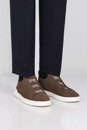 Замшевые кроссовки Ermenegildo Zegna Triple Stitch low-top - Brown   