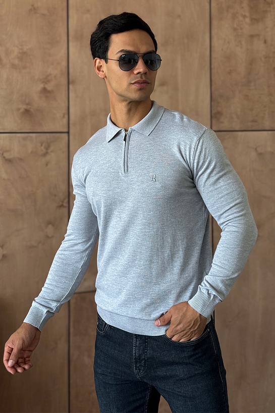 Поло с длинным рукавом Brioni zip-neck - Grey