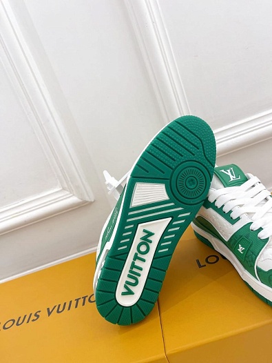 Женские кожаные кроссовки Louis Vuitton Trainer Monogram - White / Green   