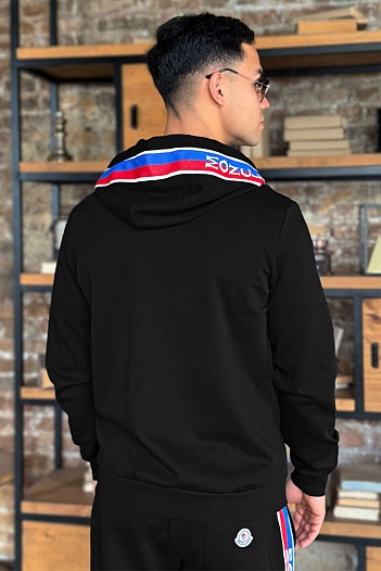 Чёрная кофта на молнии Moncler striped logo   