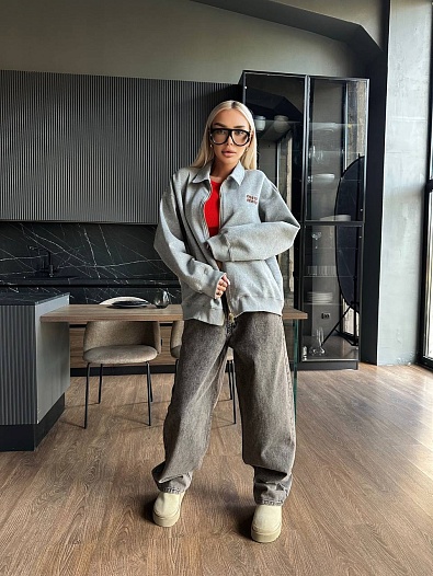 Женский серый бомбер MIU MIU   