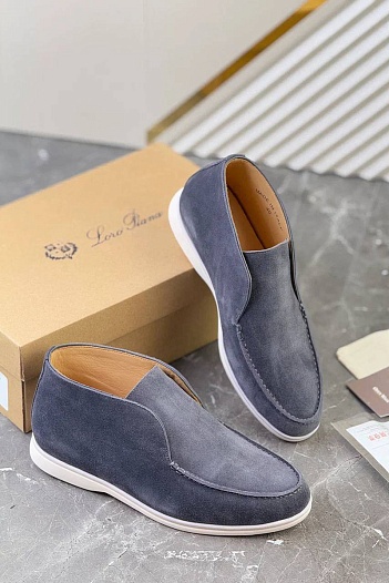 Замшевые лоферы с меховой стелькой Loro Piana Open Walk - Blue   