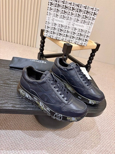 Синие кожаные кроссовки Premiata Mick   