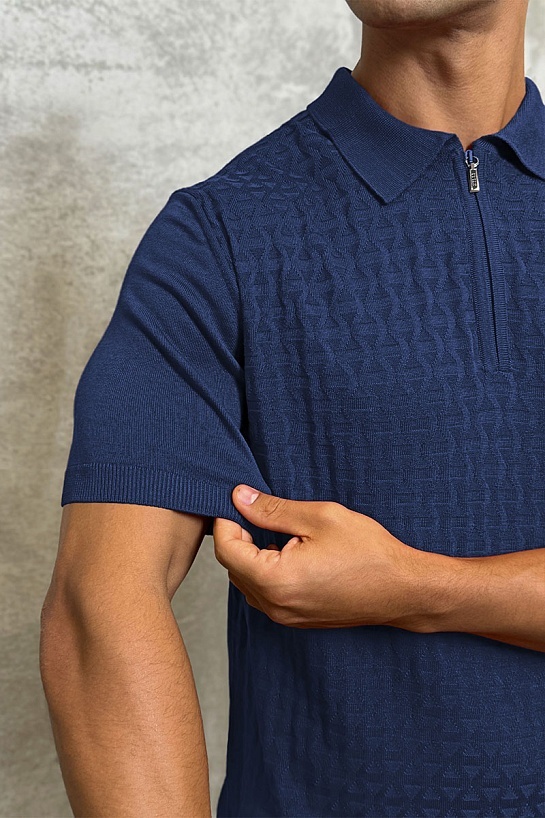 Мужское поло синего цвета Zilli zip neck