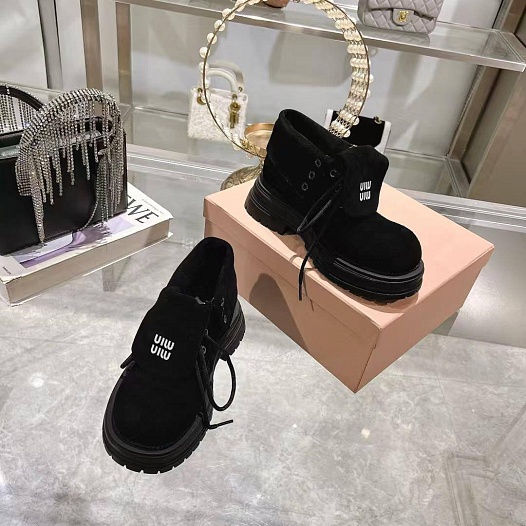 Женские замшевые ботинки MIU MIU Premium - Black   