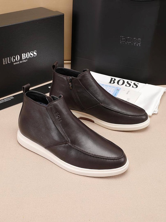 Кожаные лоферы с мехом Hugo Boss high-top - Brown