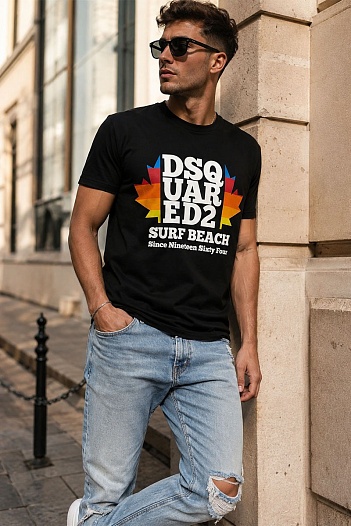 Мужская чёрная футболка Dsquared2 Surf Beach   