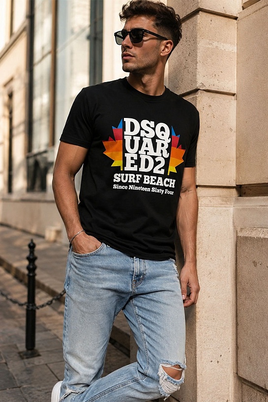 Мужская чёрная футболка Dsquared2 Surf Beach