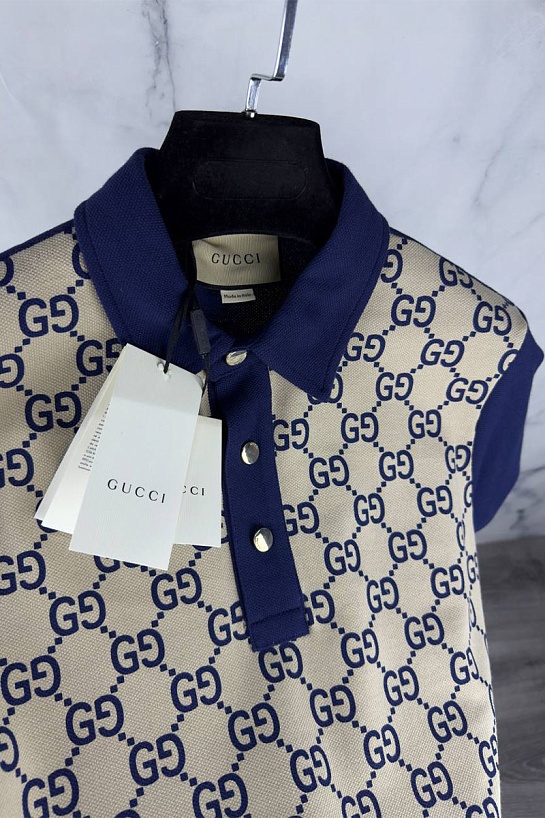 Мужское поло Gucci GG monogram all-over - Navy / Beige