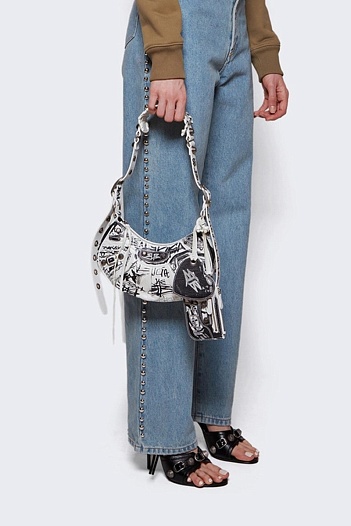 Кожаная сумка Balenciaga Le Cagole Graffiti White 25x12 см   