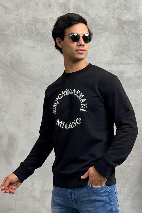 Чёрный свитшот Emporio Armani logo embroidery