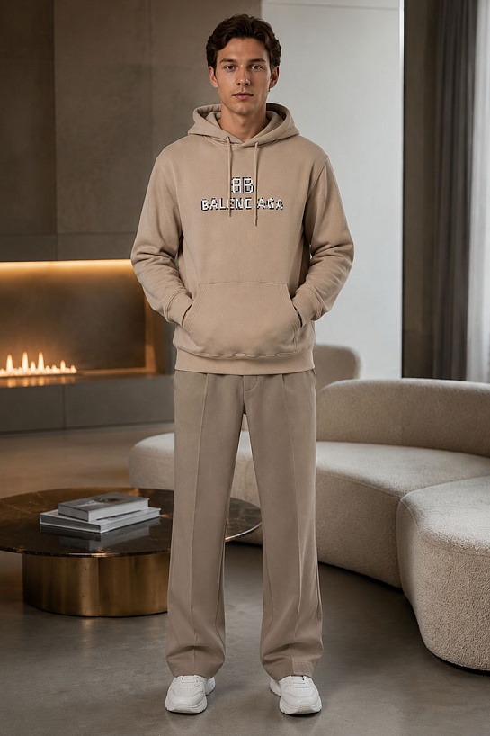 Бежевое оверсайз худи Balenciaga Pixel Logo